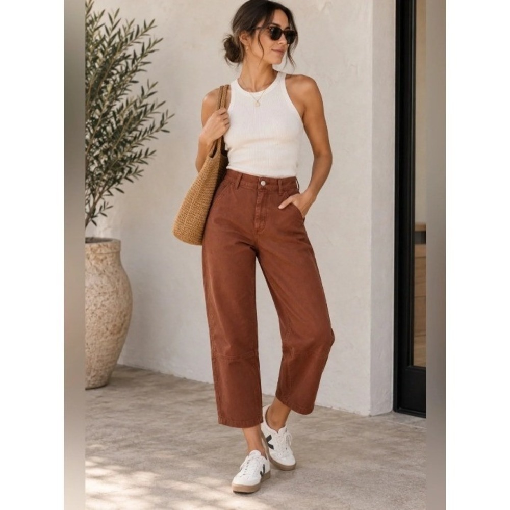 Everlane The Utility Barrel Pant Rosewood Brown Organic Cotton Size 14 NWT